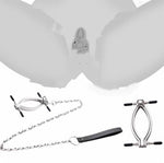 Adjustable Stainless Steel Tension Clip with Metal Chain & Leather Handle, Adult Bondage Accessory for Role Play & Boudoir Shoot