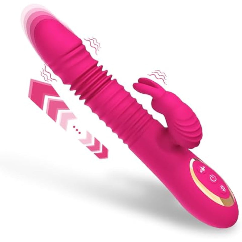 Vibrating Rabbit Dildo With Heating, 10 Vibration Modes, Dual Motor, Pink