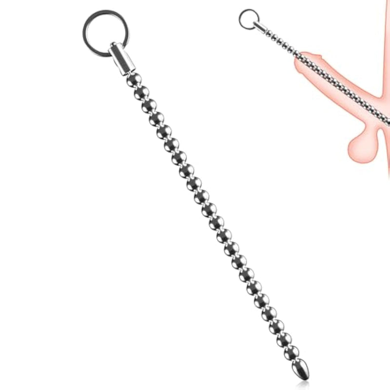 Male Stainless Steel Urethral Plug Dilator With Pull Ring - Extended Urethral Massage Rod - Metal Penis Plug For Prostate Massage - Catheters And Sounds - Adult Sex Toys (0.39In)