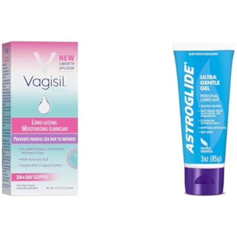 Vagisil Prohydrate Moisturizer & Lubricant, 8 Count, Pack of 1 (8 Total Applicators) + Astroglide Water Based Lube, Ultra Gentle Gel Personal Lubricant, Pack of 1 (3 oz)
