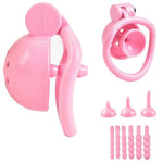 Male Chastity Device Tease Locked Cock Cage Penis Exercise for Men consisting of 5 Rings and 3 Pads ?Pink?