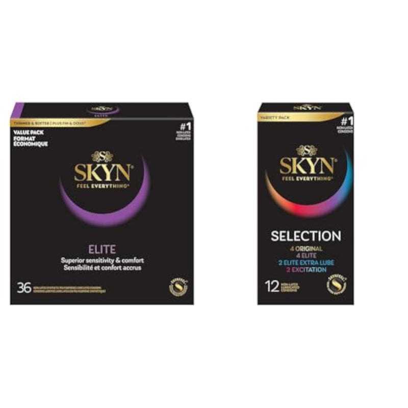 Elite 36 Count Ultra-Thin Lubricated Latex-Free Condoms And 4 Variety Non-Latex Condoms 12 Count Pack