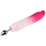 Dip Dye Pink Foxes Tail Anal Butt Plug Medical Grade Stainless Steel Hypoallergenic Anus Women Men Sexual Show Animal Costume Play Sex Toy (Size:S)