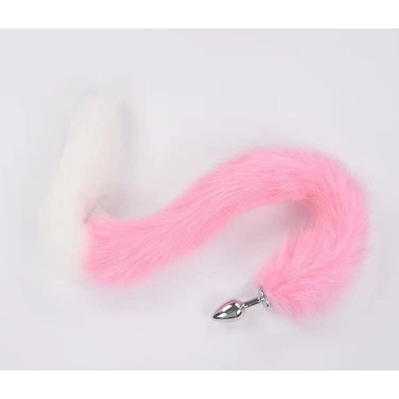 Butt Plug Fox Tail Cosplay Anal Plug Anal Butt Plug Adult Sex Toys For Beginner Women Men Couple (31" Pink-White-1)