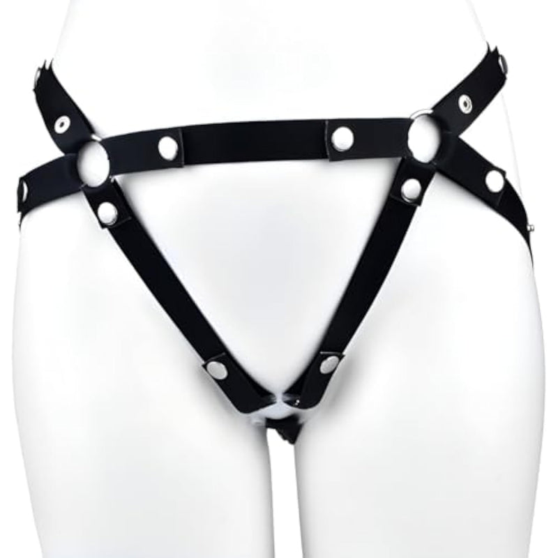 Male Anti-Off Chastity Cage Strap, Chastity Device Penis Cage Accessories, Pu Auxiliary Elasticity Belt With Scrotum Cock Rings, Three Way Elastic Band Bondage Belt Sex Toys For Men Gay (Black)