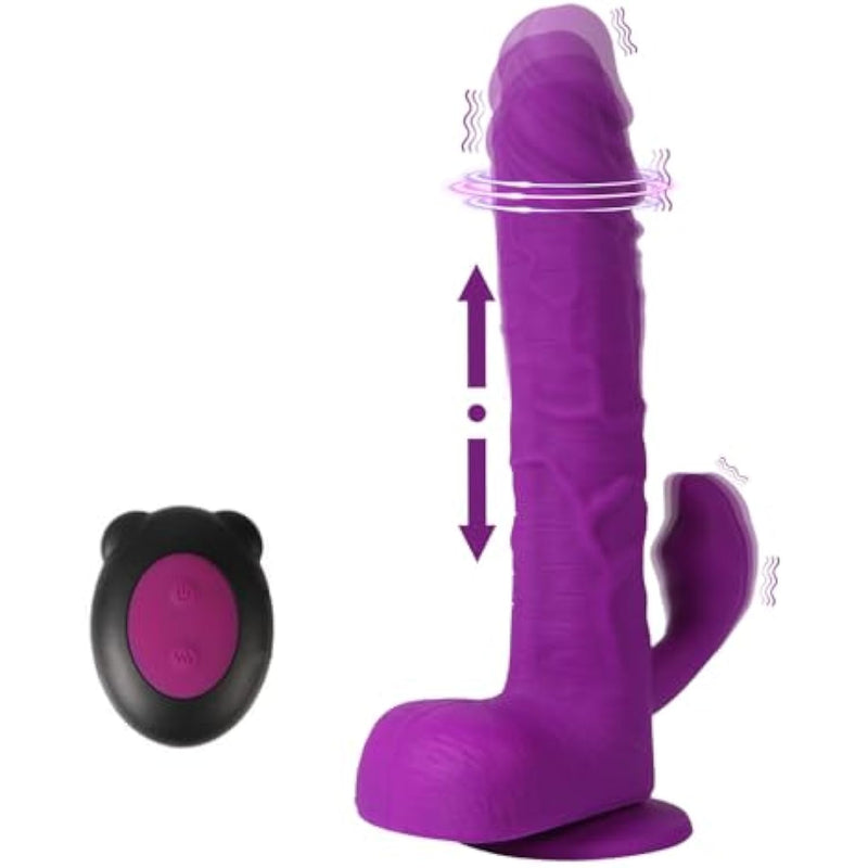Rabbit Thrusting Vibrator 6 Vibrating Modes With Remote Control, 8.27" Soft Silicone Dildo Vibrator With Suction Cup, G-Spot Double-Headed Dildo Vibrator Adult Sex Toy For Women