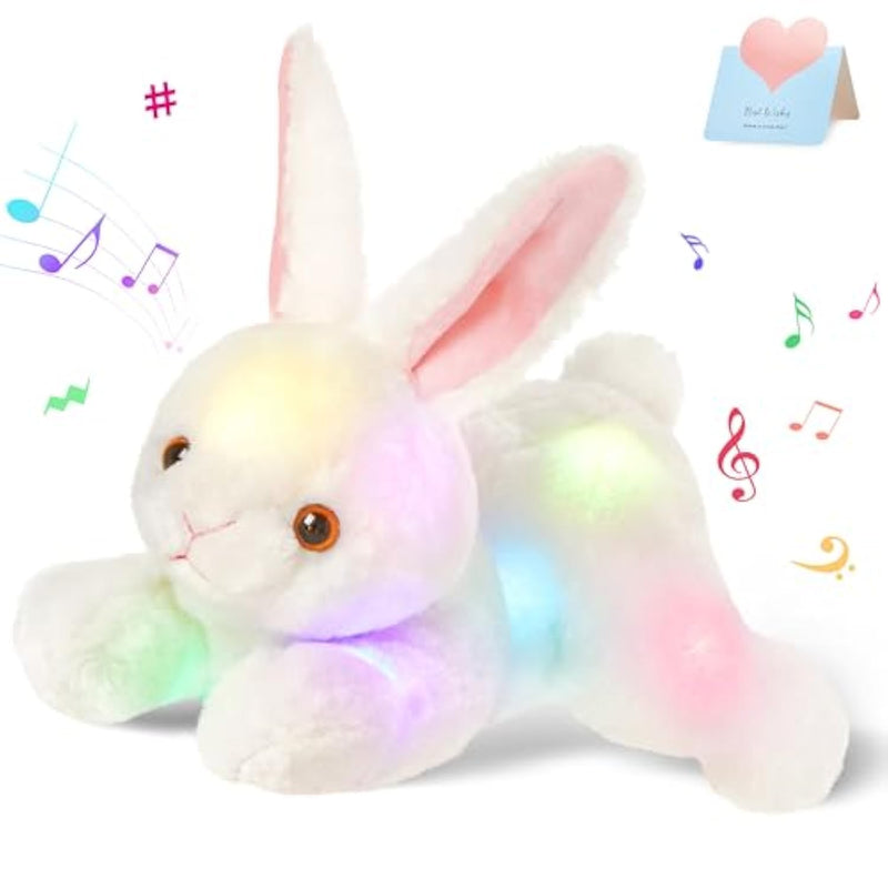 Light Up Music Plush Bunny Rabbit Stuffed Animal Rabbit Plushie Toy Glow In The Dark Bedtime Companion Easter Bunny Gift For Kids, 14’’Best Gifts For Easter Day(Led & Musical)