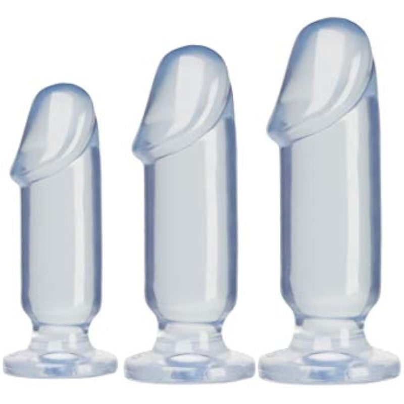 Doc Johnson Crystal Jellies - Starter Kit - For Graduated Anal Training - Ease Your Way Into Backdoor Pleasure -3 Penis Shaped Plugs - Clear