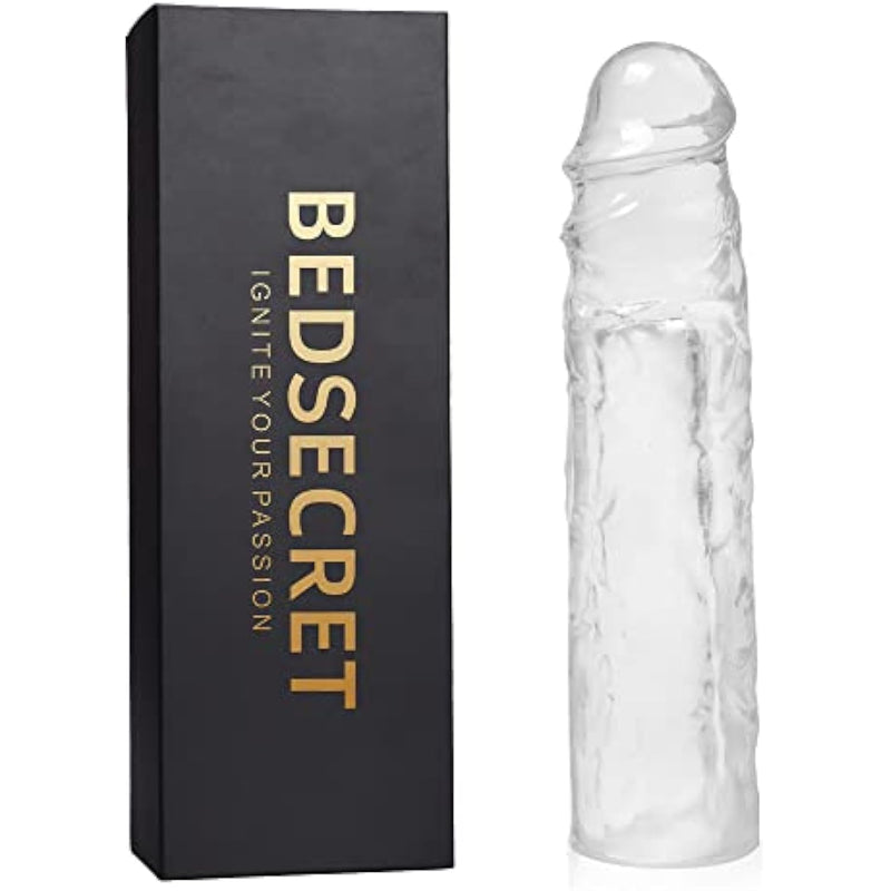 Reusable Clear Penis Sleeve Extender Realistic Textured Cock Extender Body-Safe Stretchy Ultra-Soft Material Cock Enlarger Applicative For Men & Couple-Clear