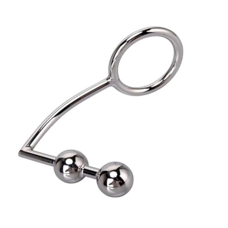 Metal Ball Anal Plug and Pull Ring Two-in-One Sex Toy for Male Masturbation