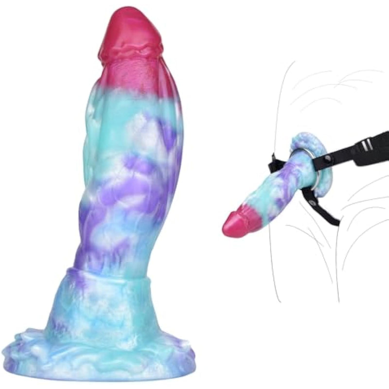 Mutiple Use Dragon Silicone Made Strap On Multi-Color Realistic Dildo Monster Adult Sex Toy For Women Men Couples With Harness Suction Optional Size (M)