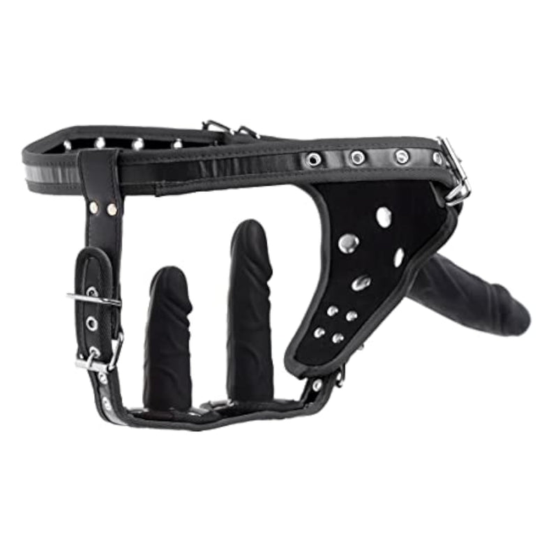 Triple Penetration Strap-On Harness with 3 Removable Dildos for Anal and Vaginal Play