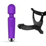 Rechargeable Silicone Wand Vibrator + Hollow Strap-On System