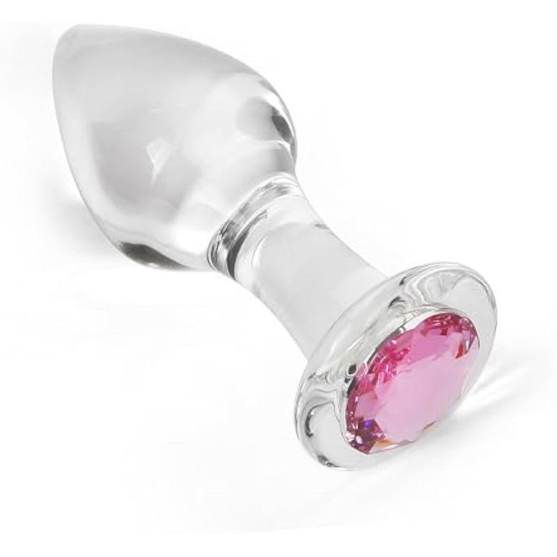 Crystal Glass Anal Plug With Luxury Jewelry Butt Plug Fetish Anus Stimulation Unisex Adult Anal Sex Toy (Pink, S)