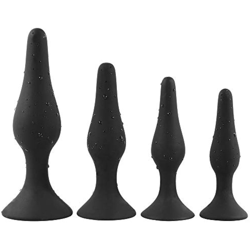 Butt Plugs Trainer Silicone Anal Plugs Beginners Starter Set For Women And Men Soft Silicone Plugs Toys Trainer 4 Piece Set (Black)