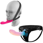 Set Of 2: Strap-On Face Chin Harness Vibrator Dildo With 10 Modes And Adjustable Leather Strap-On Harness With 7.1" Gradient Silicone Dildo - Pegging Toys For Women, Men, Lesbian & Gay Couples