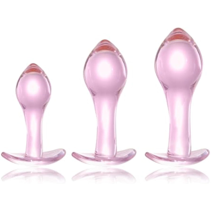Anal Butt Plug Training Kit, 3 Pcs Glass Anal Trainer Dilator With Long Neck Anal Adult Sex Toy For Men Women Couple Masturbation (S/M/L)