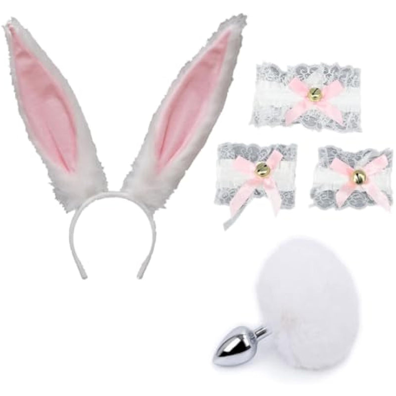5Pcs Anal Plug Butt Plug Set Faux Fur Rabbit Bunny Tail Anales Plug Women'S Bunny Costume Set For Women Man Beginners Adult Couples