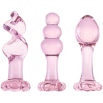 LizzStore 3pcs Glass Anal Plug for 3 Shapes Long Butt Plug and Flower Shaped Based Transparent Prostate Massager for Women Men Sex Toys