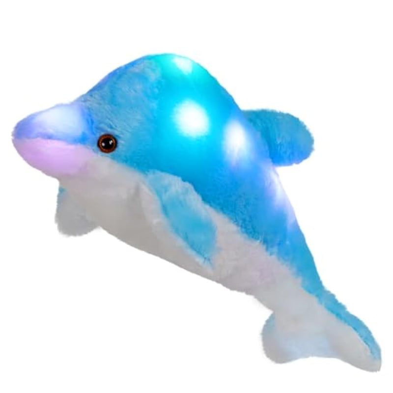 18'' Light Up Dolphin Stuffed Animal Night Light Colorful Glowing Dolphin Soft Led Plush Toys Gift For Kids On Valentines Christmas Birthday Festivals, Blue