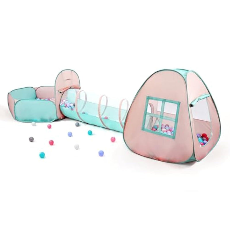 3 In 1 Pop Up Kids Play Tent With Tunnel And Ball Pit For Kids, Boys, Girls, Babies And Toddlers, Indoor/Outdoor Playhouse,Orange Pink/Light Green