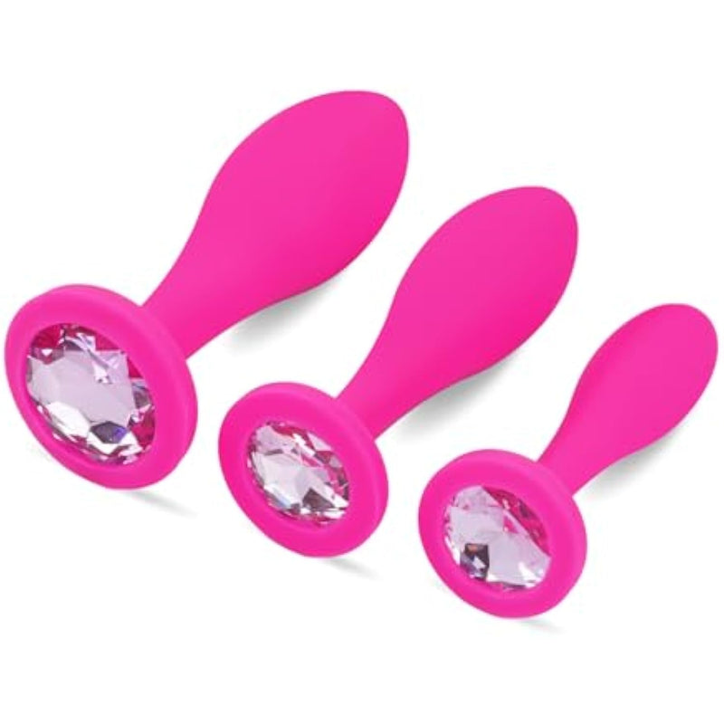 Anal Plug Anal Sex Toys,3Pcs Butt Plug Jeweled Anal Plugs Silicone Anal Toys Anal Training Kit Adult Sex Toys Games Butt Plug,Personal Sex Toy For Adult Women,Men And Couples (Pink)