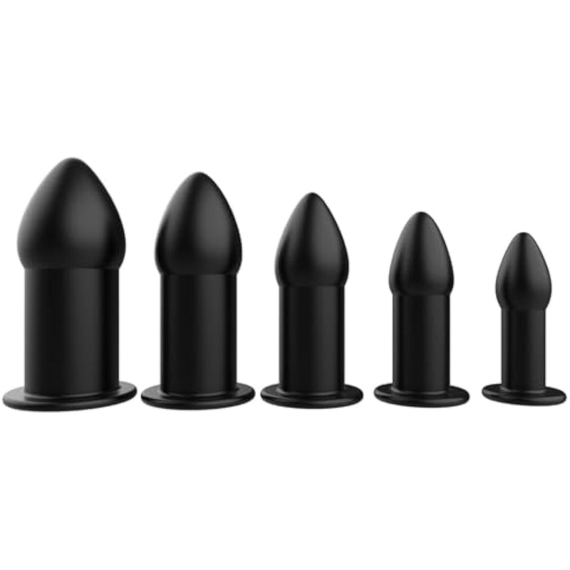 Anal Plug Set 5 Pcs Soft Silicone Butt Plugs Hollow Anal Dilator Adult Anal Trainer Anales Sex Toys Bondage Kit For Men Women Couples (Black)