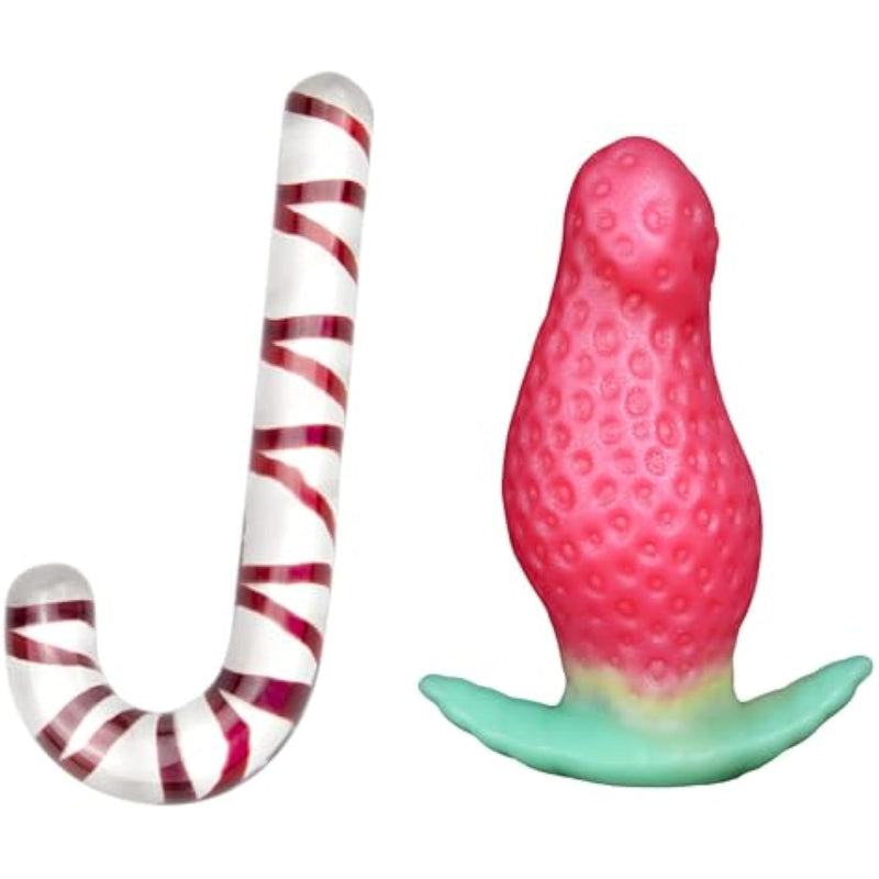Glass Pleasure Wand Crystal Dildo Anal Hook Christmas Gift Candy Cane Silicone Strawberry Butt Plug Anal Stretcher For Men Women