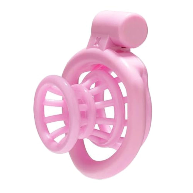 Nylon Fish-Trap-Shaped Negative Chastity Cage, Small Waist Cylinder 3D Inverted Locked Cock Cage Male Set Sex Toy Adult Penis Bdsm Bondage Sissy Chastity Device For Men (Pink+ Cage Strap)