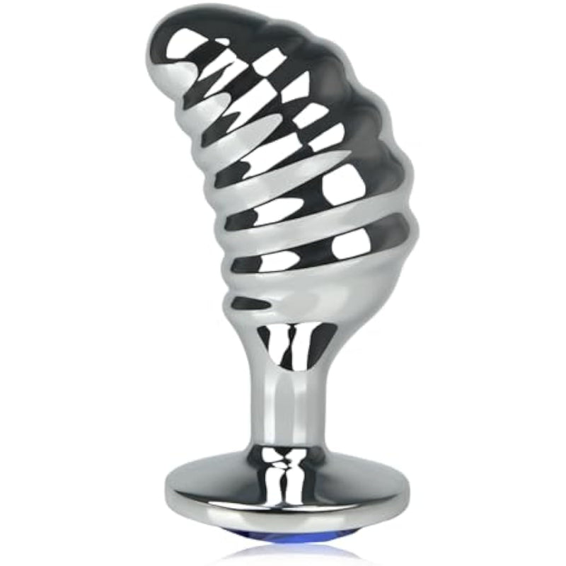 Metal Curved Thread Anal Plug With Jeweled Base For Prostate Massage G-Spot Stimulation Adult Unisex Sex Toy (S)