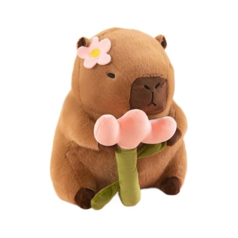 11.8 Inch Capybara Plush Toy Pillows With Happy Birthday Hat Bow Soft Capibara Stuffed Animals Plushies Toys Kids Party Decoration Gifts (Flower Style)
