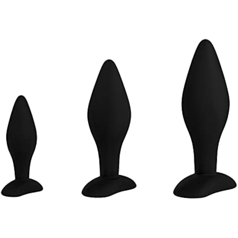 Anal Plug Set Of 3 - Silicone Butt Plug, Increasing Length And Diameter, Narrow Tip, Conical Shape, Wide Base, Anal Training - Suitable For Beginners And Connoisseurs (3.7 Inches - 5.7 Inches)