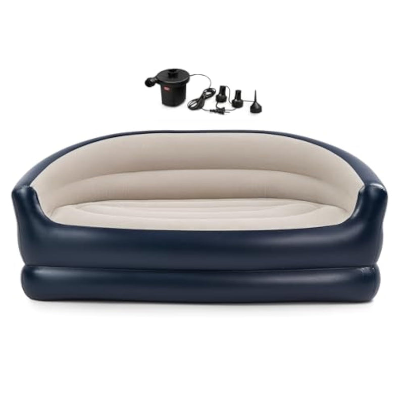 Folding Portable Inflatable Double Sofa, Lazy Flocking Two-Seater Lounge Chair With Electric Air Pump - Great For Pop Up Indoor Living Room And Outdoor