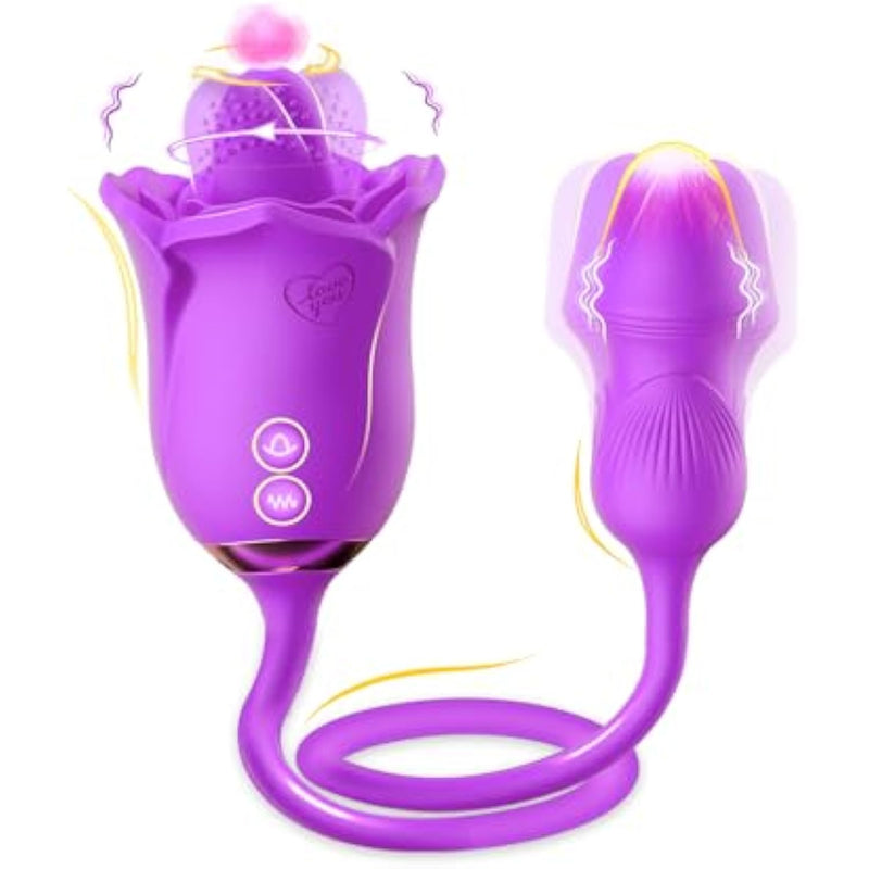 Sex Toy Dildo Vibrator 3In1 For Women - 10 Tongue Licking G Spot & Vibrating Dildo Clitorial Rose Clitoral Nipple Licker Sexual Stimulator, Adult Toys Sex Games For Couple'S Pleasure Rose Purple