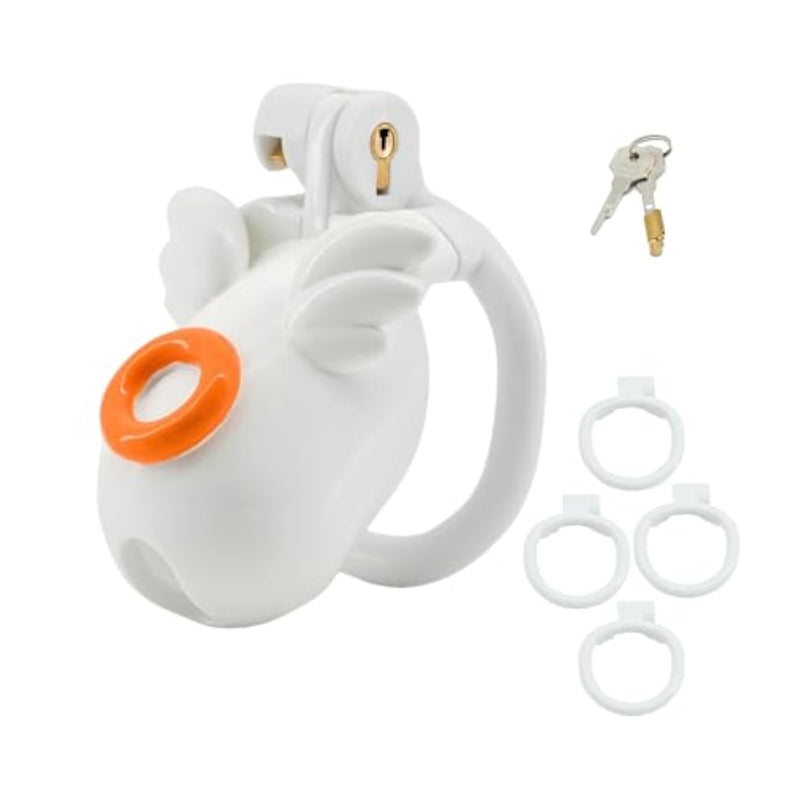 Angel Cock Cage With 4 Different Rings Male Chastity Cage With Wings And Bows Good Looking Sissy Chastity Device With Concealed Lock For Man Penis Bondage Sex Toys Lightweight Penis Cage (A)