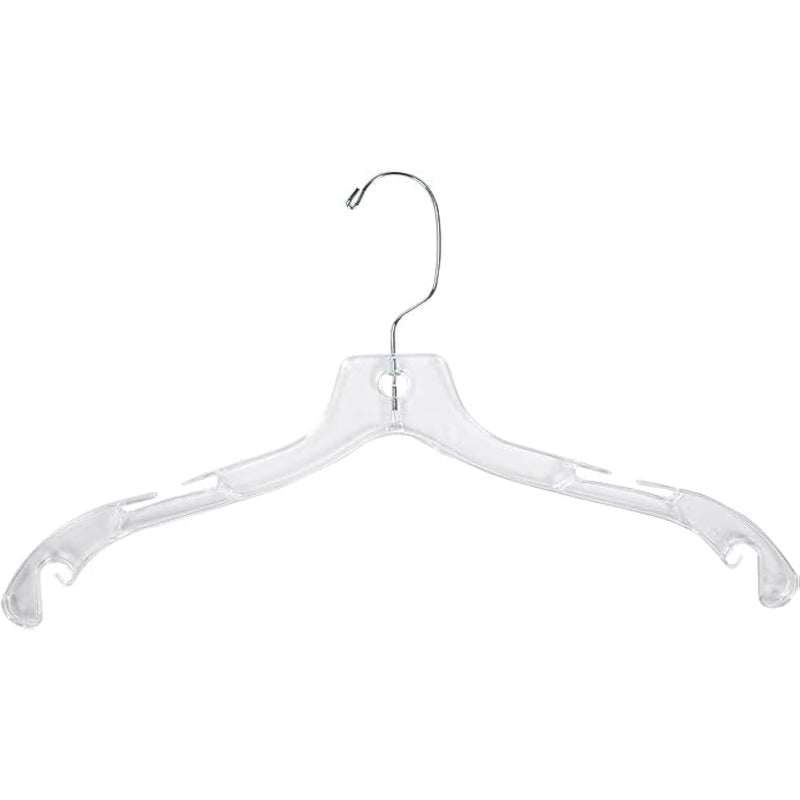 17 Inch Clear Plastic Dress Hangers (Case Of 20) - Features A Chrome Swivel Hook