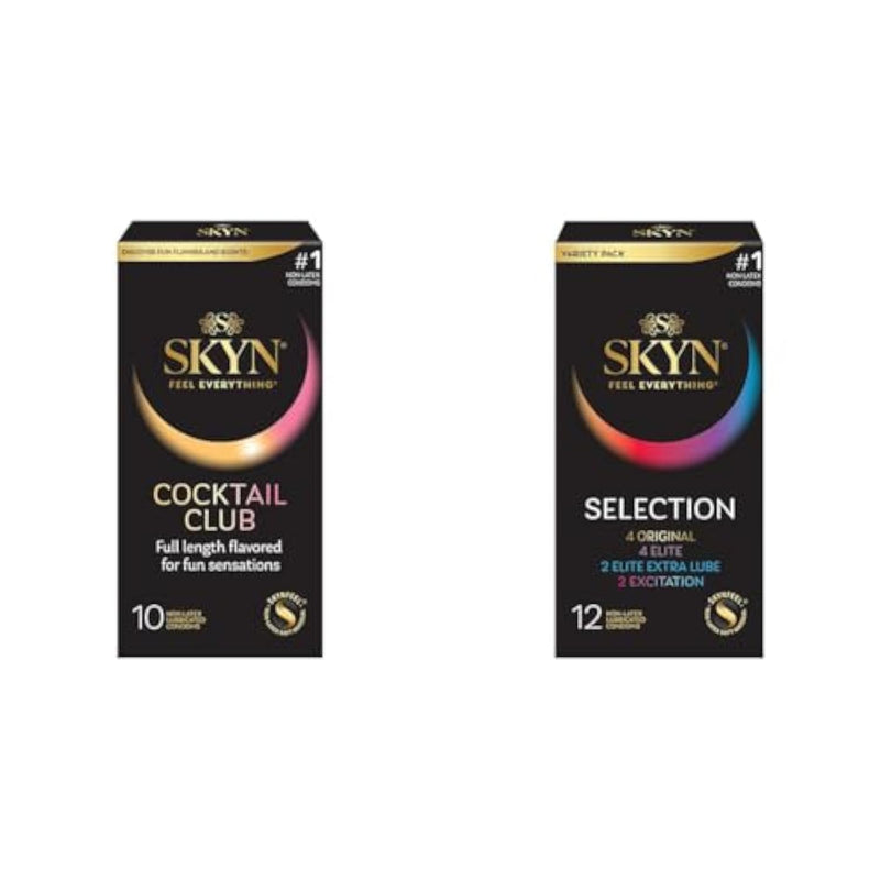 Cocktail Club Flavored Condoms, 10 Count & Selection Non-Latex Condoms Variety Pack - 12 Count