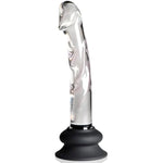 Pleasure Crystals 7" Glass Dildo With Silicone Base For Men, Women & Couples. Realistic Texture, Includes Removable Silicone Suction Cup, Ideal For Temperature Play. 2 Pieces, Clear.