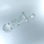 Glass Pleasure Plug With Crank, Nubby, Clear Melon