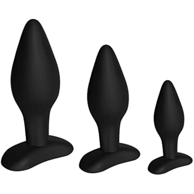 Anal Plug Training Sets, 3Pcs Silicone Butt Plugs Trainer Sex Toys For Men, Women And Couples (Black)