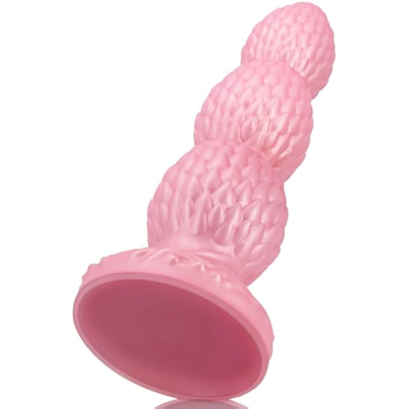 Anal Beads G-Spot Dildo With Suction Cup - Pink Silicone Butt Plug Dilator With Dragon Scale - 6.69 X 1.88 Inch Prostate Sex Toy For Women Men Masturbation