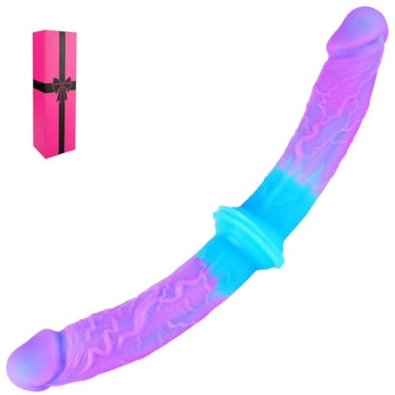 14 * 1.3 Inch Double Ended Fantasy Small Dildo With Suction Cup, 2 * 7 Inch Silicone Realistic Double Sided Head Dildos For Beginners, Thin Slim G-Spot Anal Dildo Pink Blue Adult Sex Toy For Women Men