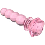 Crystal Rose Anal Bead Butt Plug, Clear Glass Anal Plug With 4 Gradual Large Anus Bead, Pink Rose Anal Plug Adult Sex Toy With Beautiful Round Rose Base For Men Women Sex