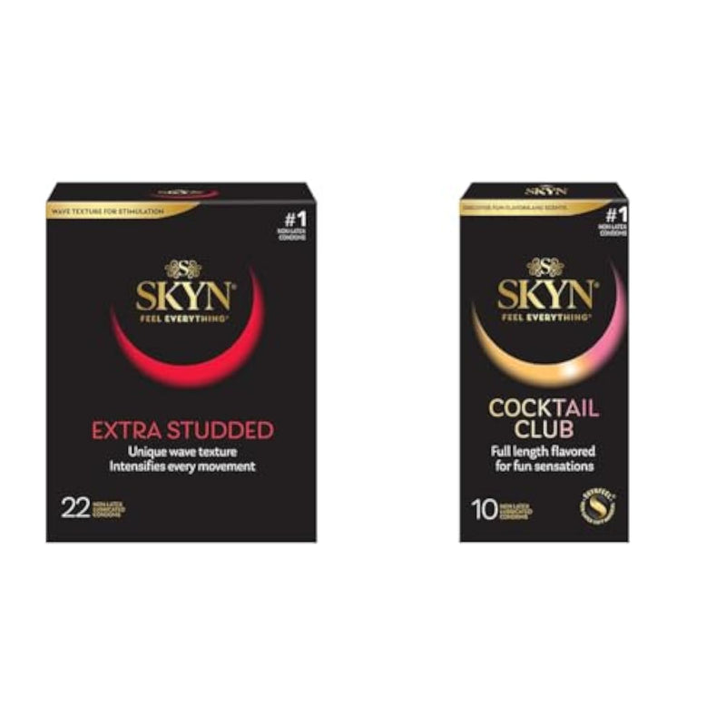 Extra Studded Non-Latex Ultra Thin Condoms 22 Count With Cocktail Club Flavored Condoms 10 Count