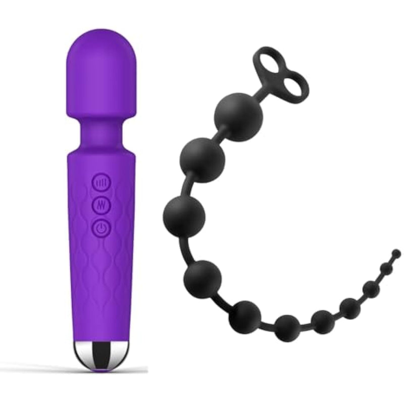 Rechargeable Personal Wand Massager + 22Inch Super Long Anal Beads