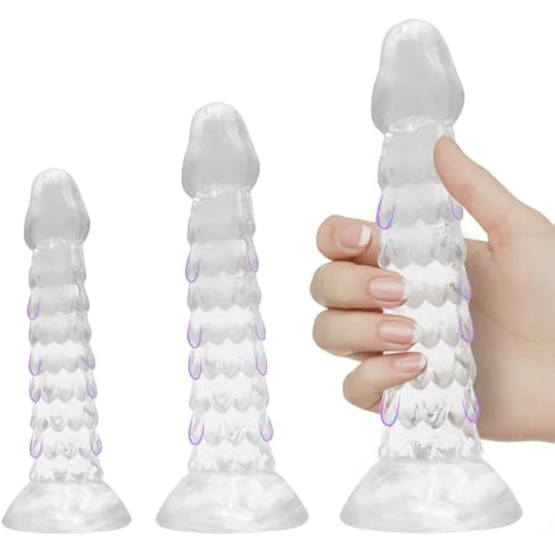 Anal Plug Training Sets - 3 Sizes Clear Anal Dildos (Small5.9'',Middle6.9'', Big7.7'') With Strong Suction Cup Anal Prostate Vaginal G-Spot Sex Toys - Perfect For Beginners To Advanced Users