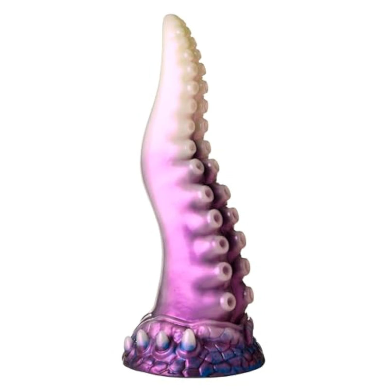 Astropus Tentacle Silicone Dildo For Men, Women & Couples. Fantasy Dildo & Strong Suction Cup Base. Harness Compatible, Stimulating Textures. 1 Piece, White & Purple.