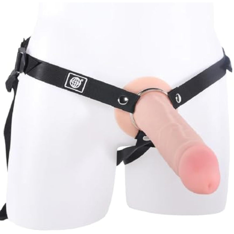 Fantasy Elite 7 Inch Hollow Strap-On With Harness And Lube - White | Erectile Dysfunction Aid | Harness Compatible Strap-On Dildo | Realistic Dildos