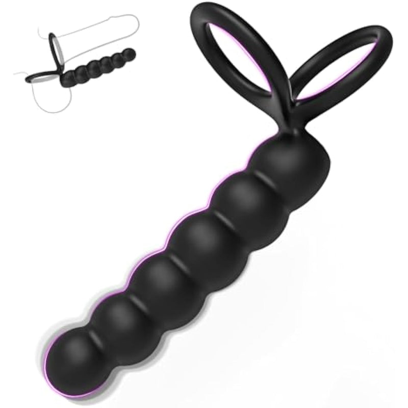 Vibrating Anal Beads With Penis Ring For Men - Double Penetration Dildo Vibrator,Strap On Anal Dildo With Vibrating Cock Ring,Anal Trainer Male Sex Toy & Butt Plug For Couples,Adult Sex Toys & Games