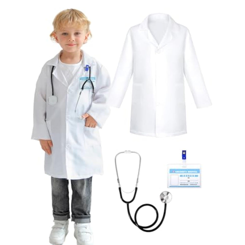 Doctor Kit For Toddlers 3 4 5 Years Old, Pretend Play Doctor Costume For Kids, Dress Up Nurse Coat With Real Stethoscope For Boys Girls Christmas Gift